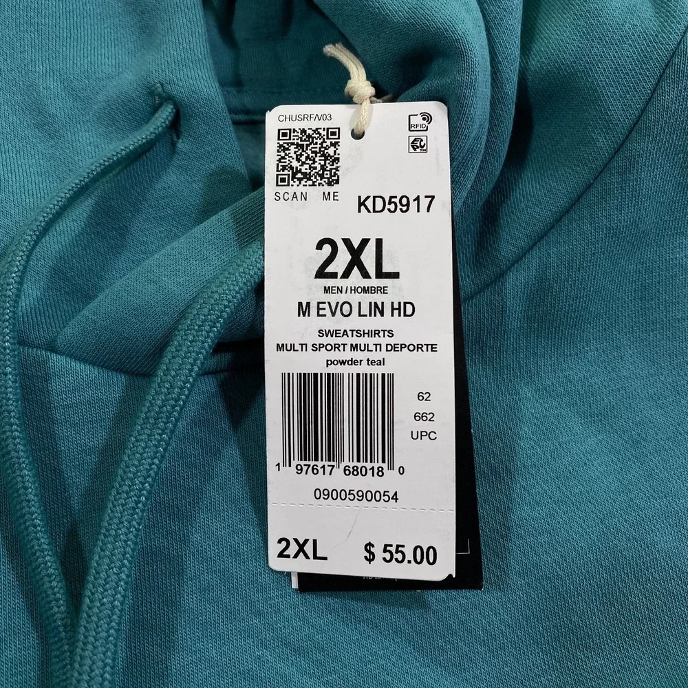 Adidas 3D Retro 70s Striped Logo Hoodie Mens XXL Powder Teal Disco Groovy NWT